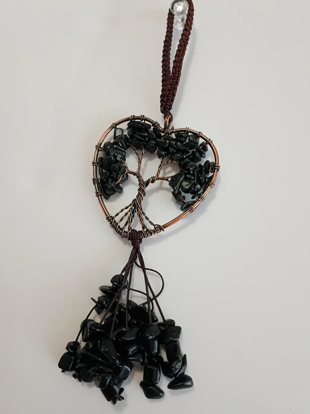 Handcrafted Heart Tree of Life Pendant Necklace - Black Gemstones
